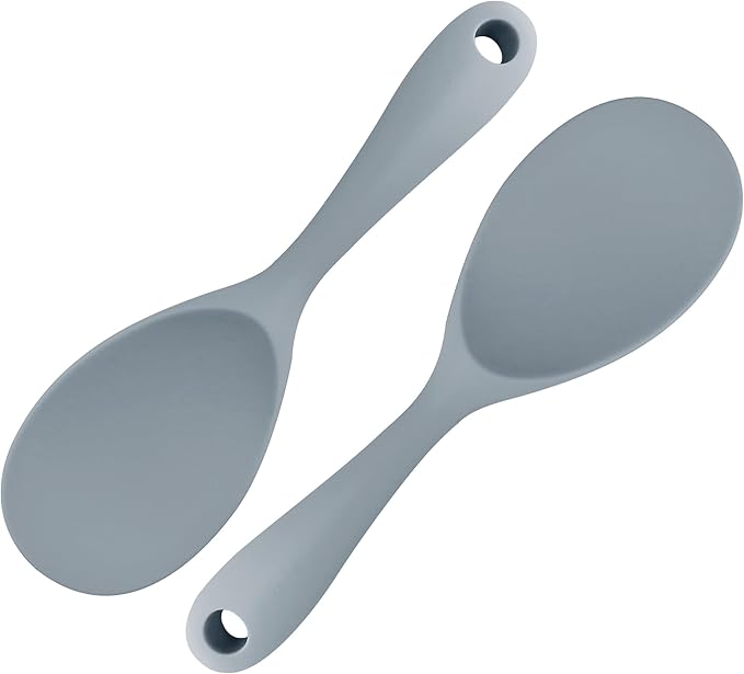2PCS 8.8 Inch Silicone Rice Paddle Spoon, Gray Non Stick Rice Spatula, Heat Resistant Rice Cooker Spoon for Rice, Salads, Mashed Potato