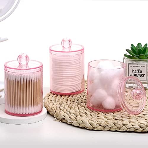 Tbestmax 3 Pack Cotton Swab Ball Pad Holder, 10 Oz Qtip Apothecary Jar Pink - Image 7