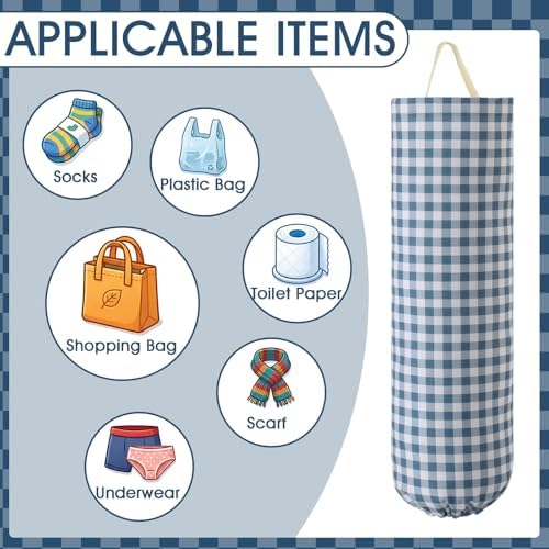 Gingham Plastic Bag Holder for Grocery Bag, Dusty Blue - Image 3