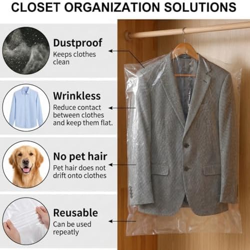 AVLA 50 Pack Plastic Garment Bags, Transparent Hung Clothes Dust Cover - Image 4