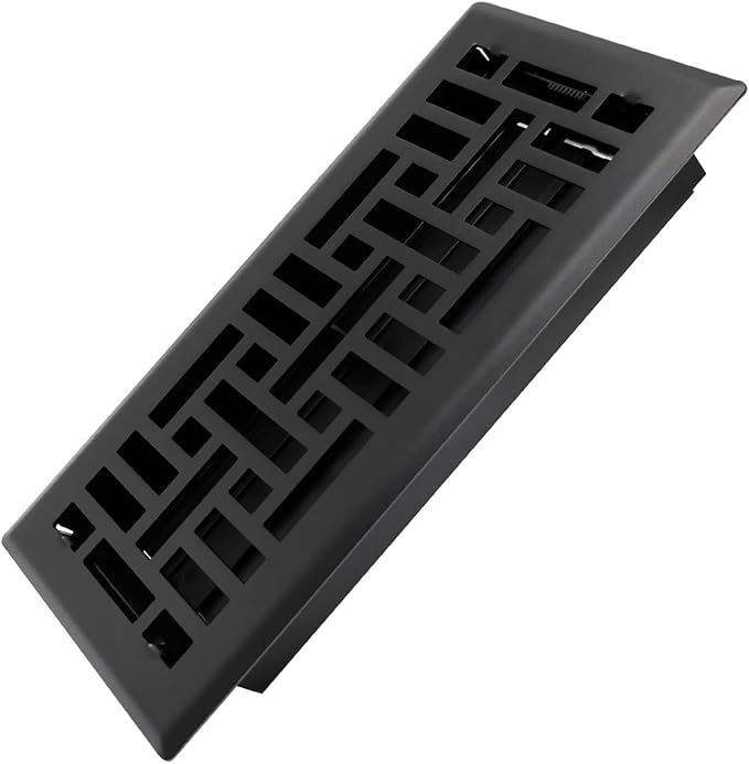 4x10 Inches Heavy Duty Walkable Floor Register Easy Adjust Air Supply Lever Floor Vents - Seattle Design - Vent Cover for Home Floor - Matte Black