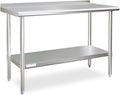 STABLEINK NSF Stainless Steel Prep & Work Table 24 x 48 Inches 4ft Heavy Duty Metal Table with Backsplash and Undershelf for Commercial Kitchen, Restaurant, Hotel, Laundry and Garage