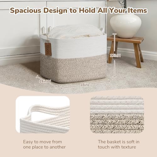 Goodpick 50L Large Woven Rope Storage Basket, Light Brown - Image 3