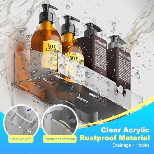 Clear Acrylic Shower Shelves, Adhesive Bathroom Caddy Organizer - Image 5