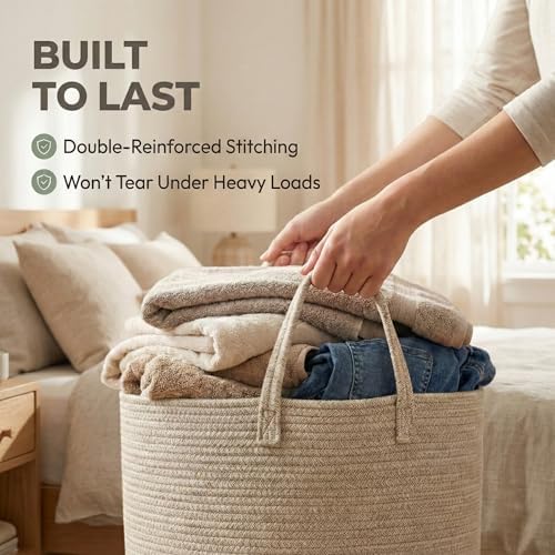 JMvicyroam 65L Extra Large Machine Washable Cotton Rope Blanket Basket - Image 6