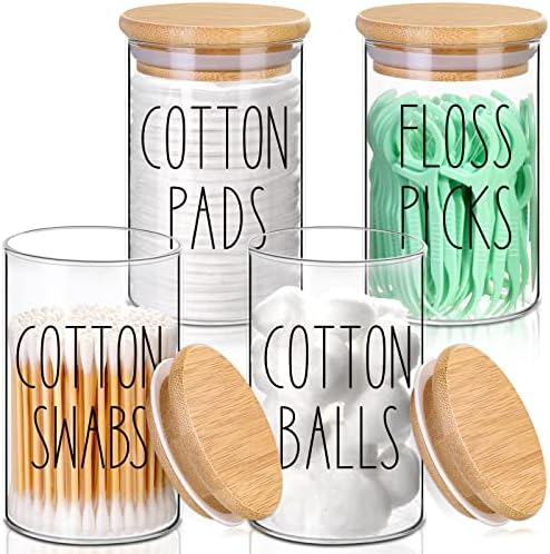ROADPLUM Qtip Holder Bathroom Set, 4 Pack 10 oz Glass Bathroom Jars by ROADPLUM
