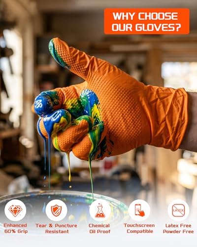 wcy 9 Mil Heavy Duty Disposable Nitrile Gloves, Diamond Grip - Image 2