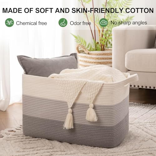 OIAHOMY 50L Storage Basket Large Blanket Basket Living Room Gray 3-Pack - Image 2
