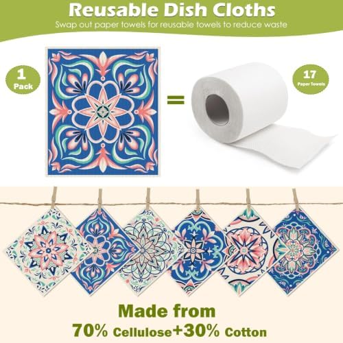 6 Pcs Swedish Paper Cloths for Kitchen, Reusable Paper Towels Washable - Image 3