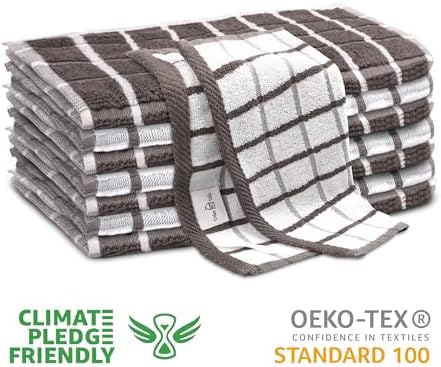 Urban Villa Kitchen Towels Cotton Dish Towels 12”x12” Grey White - Image 2