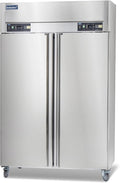 ICECASA 48" W Commercial Refrigerators and Freezer Combo Reach-in 36 Cu.ft 2 Solid Door Stainless Steel Refrigerators and Freezer Combo Fan Cooling for Restuarant, Bar, Shop, etc