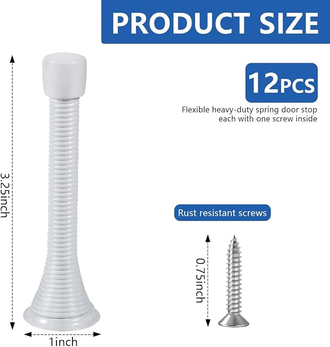 KISEER 12 Pack Spring Door Stops 3 1/4 Inch Flexible Heavy Duty Spring Door - Image 2