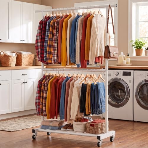 Sywhitta Double Rod Metal Clothing Rack on Wheels - Image 4