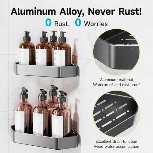 Veken Aluminum Corner Shower Caddy 4-Pack, Never Rust&Large Capacity - Image 2