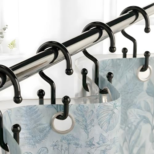 Bathway Black Plastic Double Shower Curtain Hooks, 12 Shower Curtain Rings by Bathway