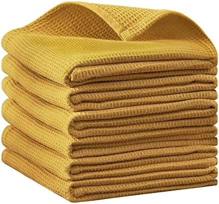 QUILTINA Dish Towels Set, 100% Cotton Waffle Weave Kitchen Towels 6 Pack by Quiltina