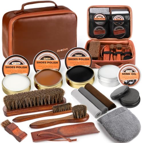 Shoe Polish Kit, Shoe Shine Kit 15-in-1 Leather Care Kit by EFOSHM