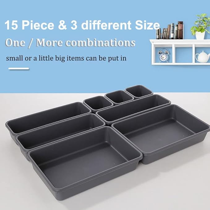Kutesna 15PCS Interlocking Drawer Organizer, Plastic Desk Organizers Set | - Image 7