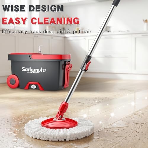 Spin Mop and Bucket Set with 6 Microfiber Heads, Dark Grey - Image 3
