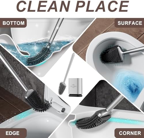 Sellemer Silicone Toilet Brush, Ventilation Slots Base Holder 1 Pack Silver - Image 2