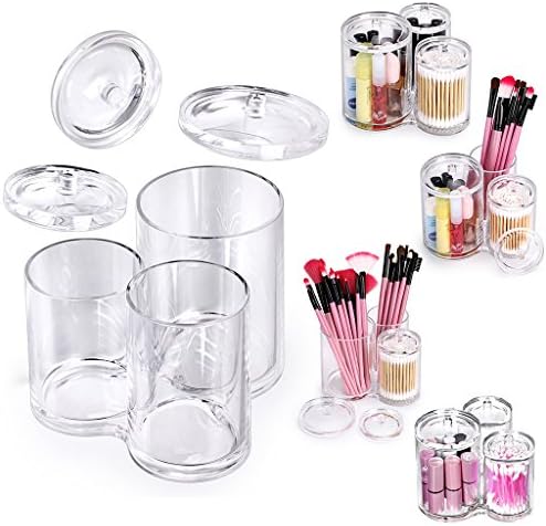 Hipiwe Clear Acrylic Cotton Swab Holder Cotton Round Container, 3 Slots - Image 4