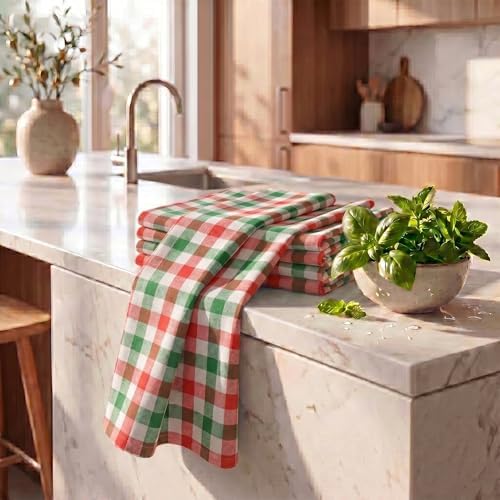 Urban Villa Kitchen Towels Cotton Dish Towels 20”x30”Red/Grn/Wht - Image 6