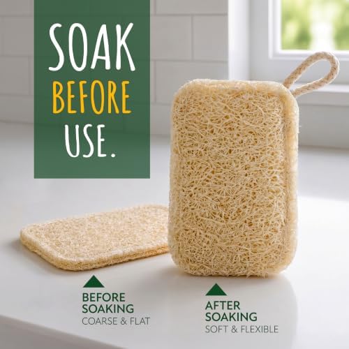 Natural Loofah Dish Sponge 3-Pack Natural Biodegradable Sponges - Image 3