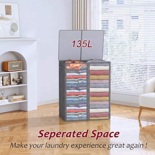 135L Laundry Hamper 2 Section, Large Laundry Hamper - Image 4