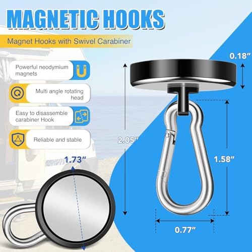 200Lbs Magnetic Carabiner Hooks, 12 Pack Black Strong Magnetic Hooks - Image 2