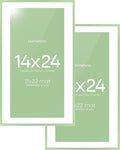 Homeforia 14x24 Picture Frame Sage Green, High End Metal 14x24 Poster Frames with Mat 11x22 Photo, 14 x 24 Sage Green Frame Matted to 11 by 22 Art, 24x14 Thin Frame, Tempered Glass, Wall Kit, Set of 2