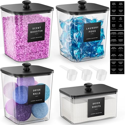 4 Pack Laundry Pods Container, Large Detergent Powder Storage Containers Black by MOFOROCO