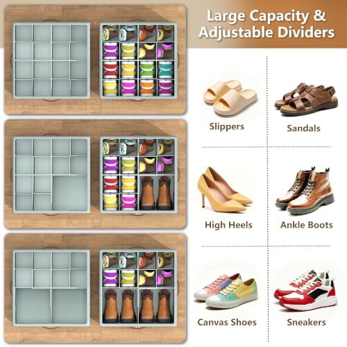 Shoe Organizer for Closet, 2 Pack Foldable Shoe Storage Organizer Box Bin - Image 2
