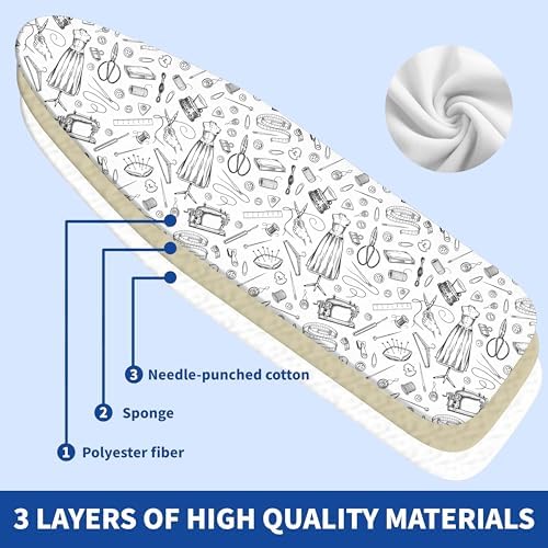 Ironing Board Cover and Pad, Thick Scorch Resistant Padding Gray Sewing Print - Image 2