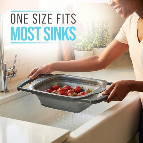 Comfify Gray Collapsible Silicone Over-Sink Colander – 6 Qt – Extendable - Image 6