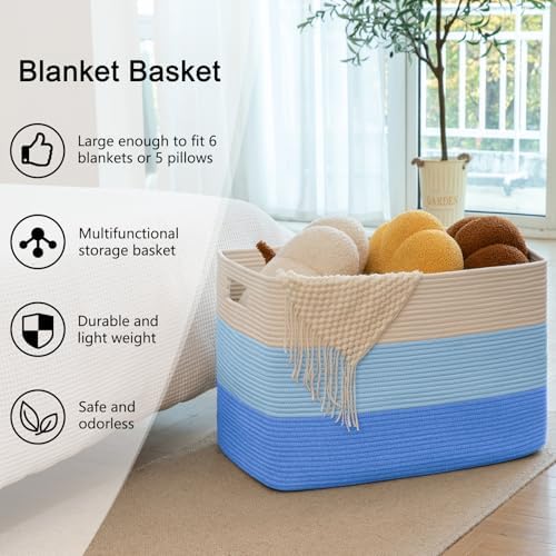 OIAHOMY 108L Extra Large Blanket Basket Dog Toy Basket Gradient Light Blue - Image 6