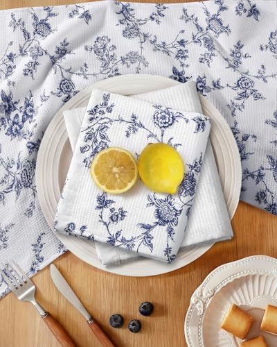 Miss Adola 3pcs Cotton Waffle Kitchen Towels, Toile Print - Image 2