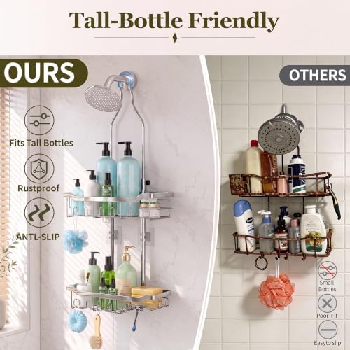 Adjustable Shower Caddy Hanging Rustproof: Tool-free Height Adjustment - Image 3