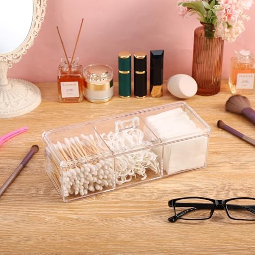 Qtip Holder Transparent 3 Compartments Cotton Ball and Swab Holder Organizer - Image 6