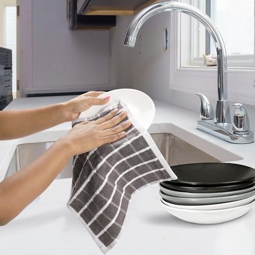 Urban Villa Kitchen Towels Cotton Dish Towels 12”x12” Grey White - Image 5