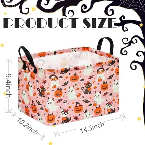 Pink Halloween Storage Basket for Girls, Pumpkin Ghost Bat Spider Design - Image 7