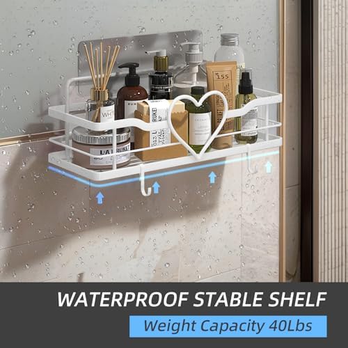 White Heart Shower Caddy, No Drilling Adhesive Shelves, 2 Pack - Image 3