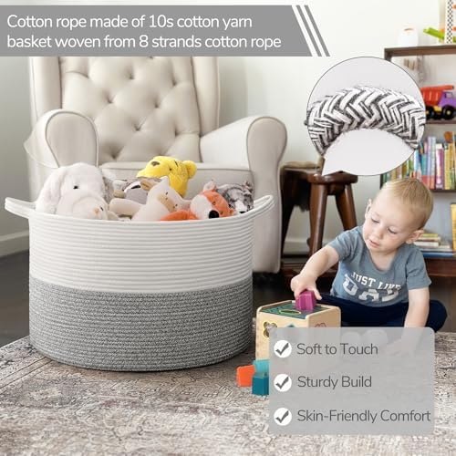 INDRESSME Large Woven Rope Blanket Basket Living Room Light Grey - Image 3