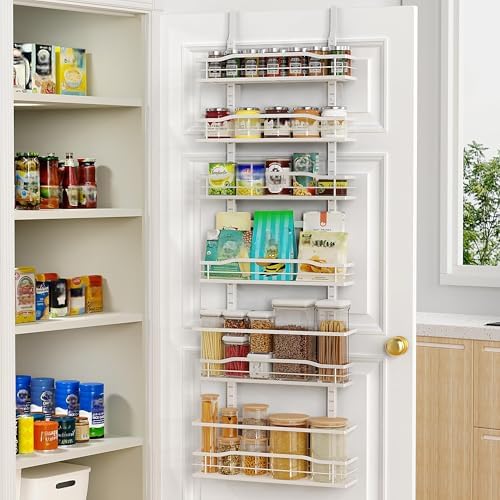 Moforoco White 6-Tier Over Door Pantry Organizer, Pantry Organization Storage by MOFOROCO