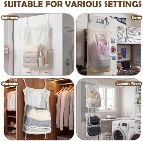 Tranqun 3 Pcs over The Door Hanging Laundry Hamper Mesh Laundry Bag - Image 6