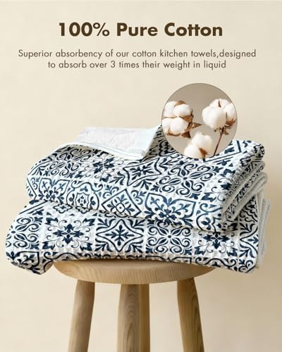 Miss Adola 370GSM Cotton Waffle Kitchen Towels, Block Print - Image 3