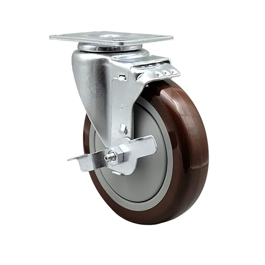 Service Caster Brand Replacement Caster for Uline Caster H-5540SWB - Swivel Top Plate Caster with 5 Inch Maroon Polyurethane Wheel and Top Lock Brake - Fits Carts, Dollies and Poly Box Trucks H-3840