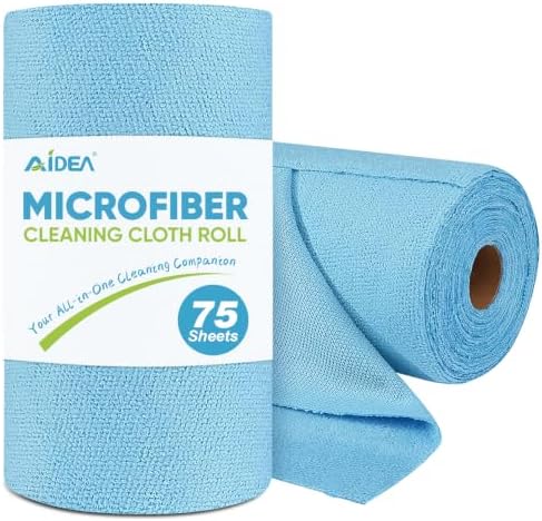 AIDEA Microfiber Cleaning Cloth Roll-75PK, Shop Rags Blue 11.5"×11.5" by AIDEAHOME