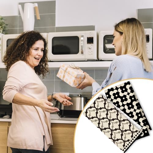 Black Beige Moroccan Kitchen Towels Set of 2, Retro Boho Abstract Dish Tea - Image 5