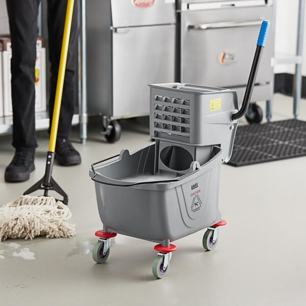 Commercial Mop Bucket with Side Press Wringer, 26 Qt Capacity, Grey, 4 Casters