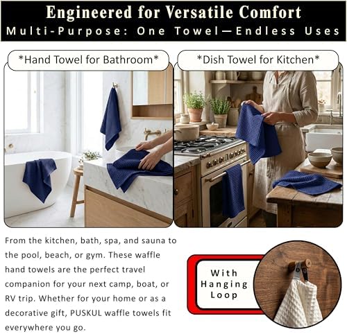 PÜSKÜL Natural 100% Turkish Cotton Waffle Hand and Kitchen Towels Set of 3 - Image 6